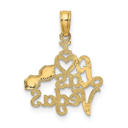 10K Yellow Gold 10K I Heart Las Vegas With Dice Engraved Charm