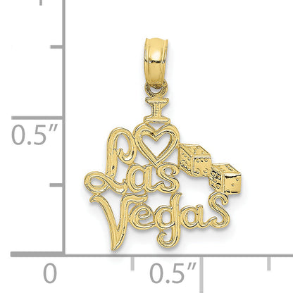 10K Yellow Gold 10K I Heart Las Vegas With Dice Engraved Charm