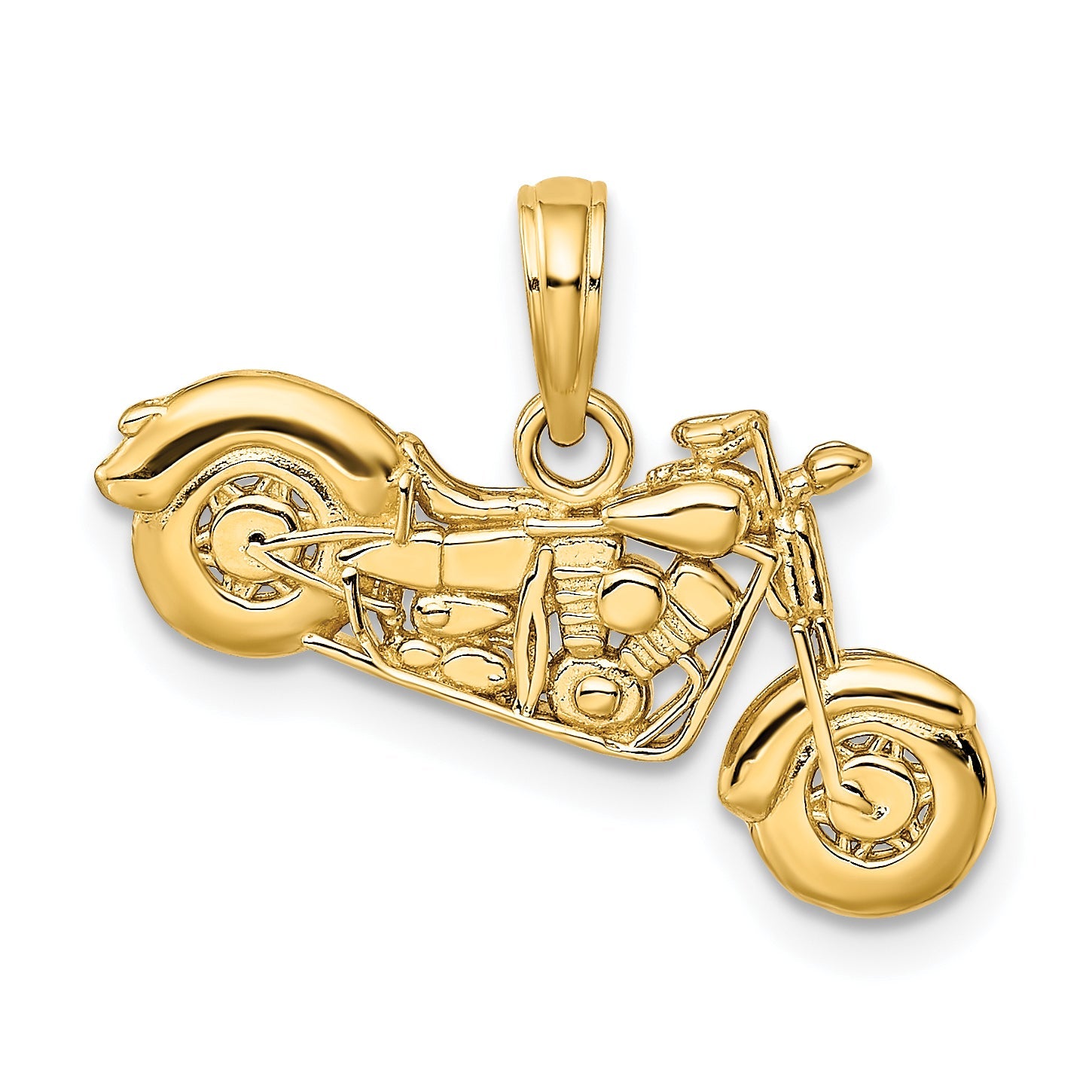 10K Yellow Gold 10K Polished Textured 3-D Motorcycle Pendant