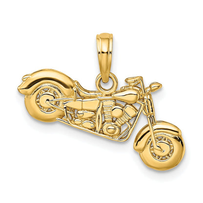 10K Yellow Gold 10K Polished Textured 3-D Motorcycle Pendant