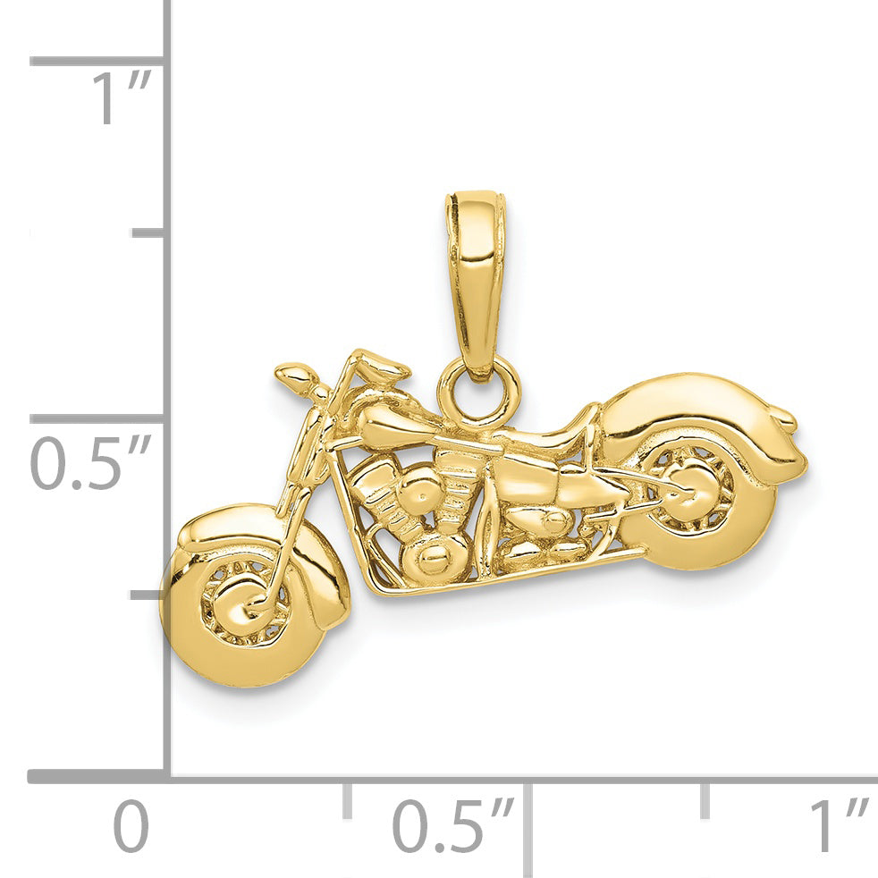 10K Yellow Gold 10K Polished Textured 3-D Motorcycle Pendant