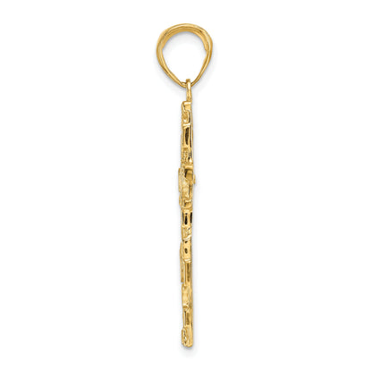 10K Yellow Gold 10K Polished Textured Nugget Style Cross Pendant
