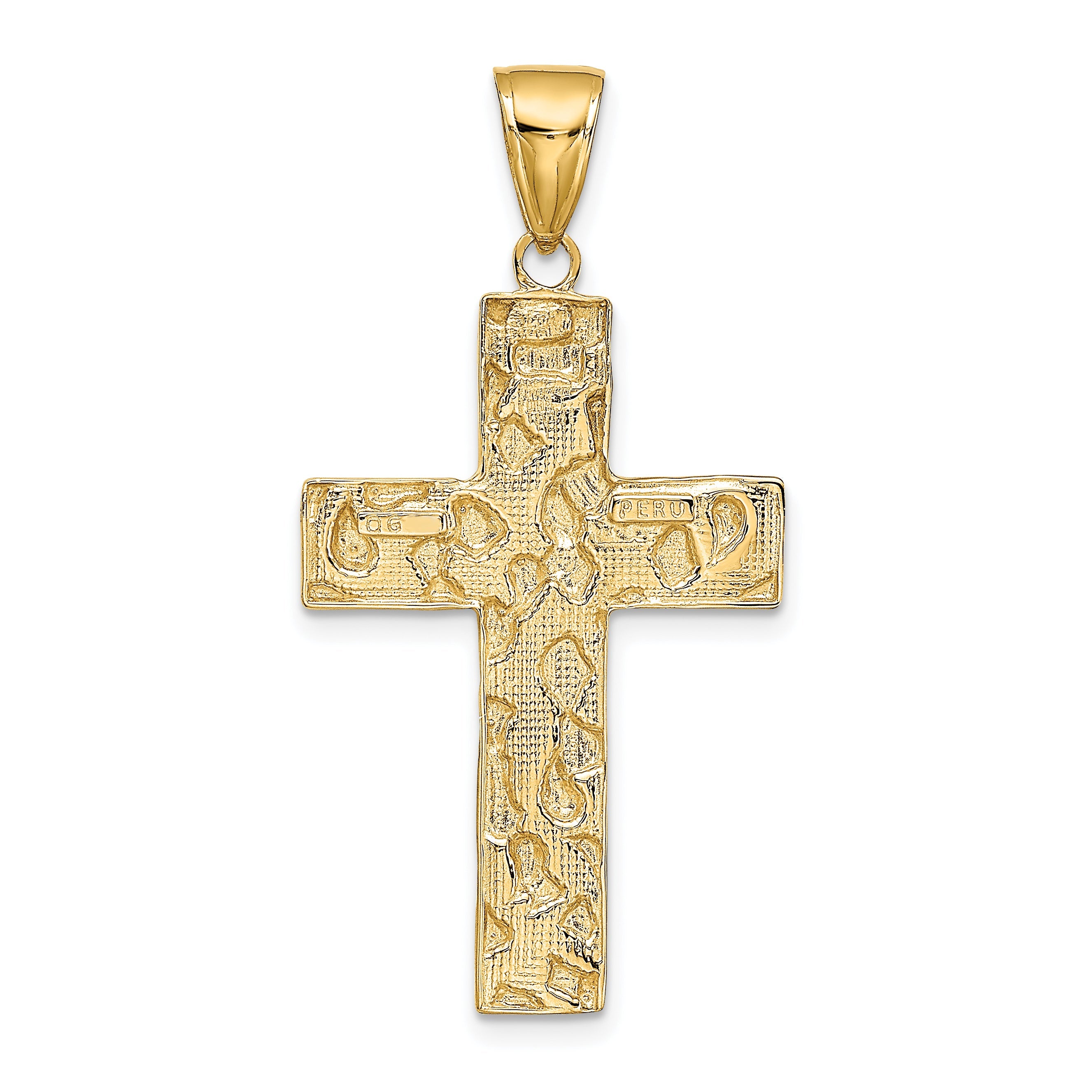 10K Yellow Gold 10K Polished Textured Nugget Style Cross Pendant