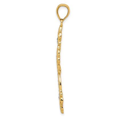 10K Yellow W/Rhodium 10K & Rhodium Polished Textured Diamond Pattern Cross Pendant
