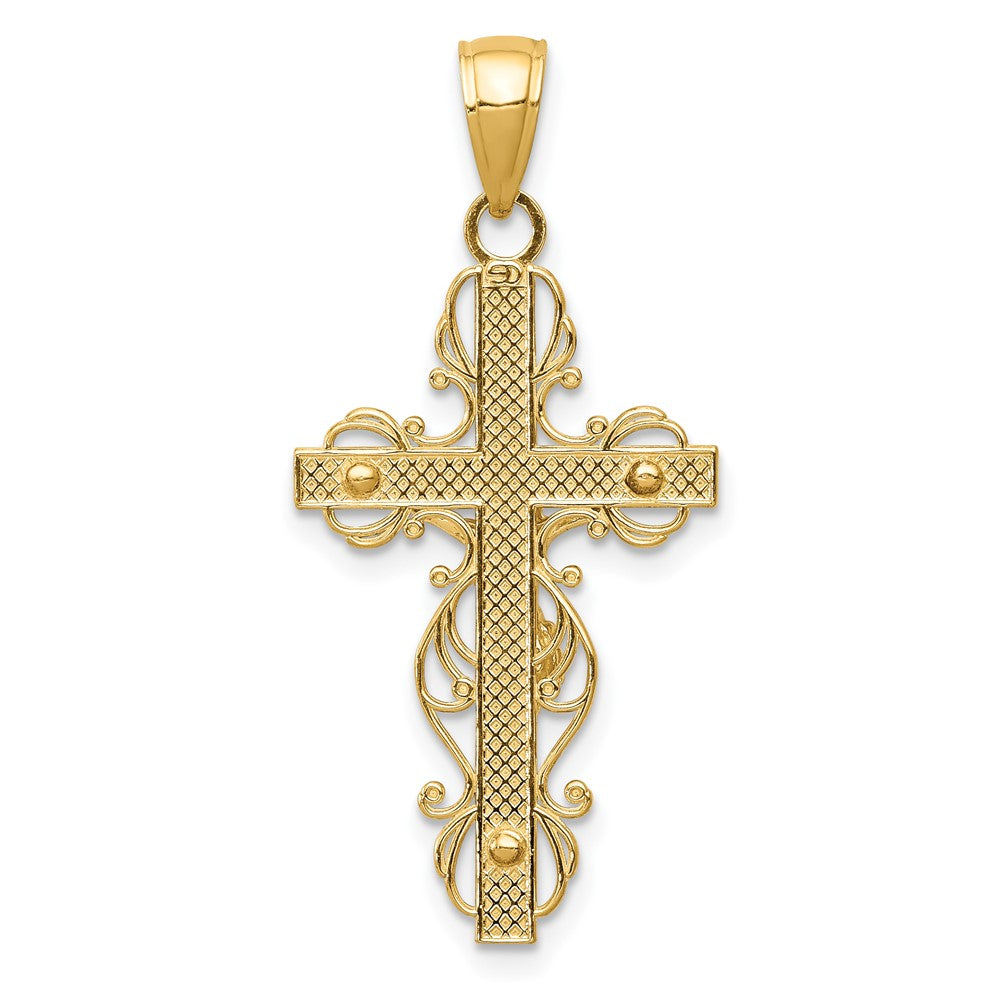 10K Yellow Gold 10K Polished Crucifix W/Lace Trim Pendant