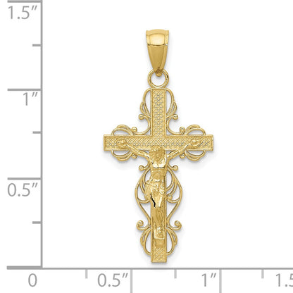 10K Yellow Gold 10K Polished Crucifix W/Lace Trim Pendant