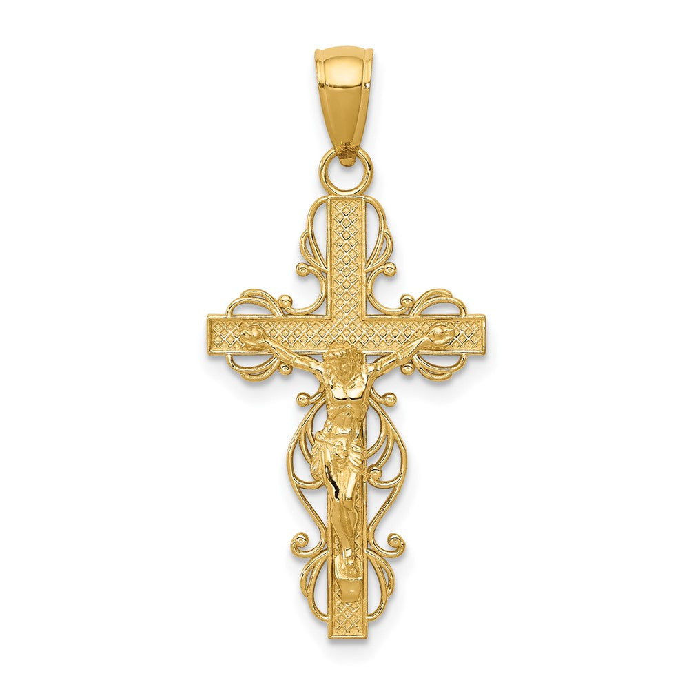 10K Yellow Gold 10K Polished Crucifix W/Lace Trim Pendant
