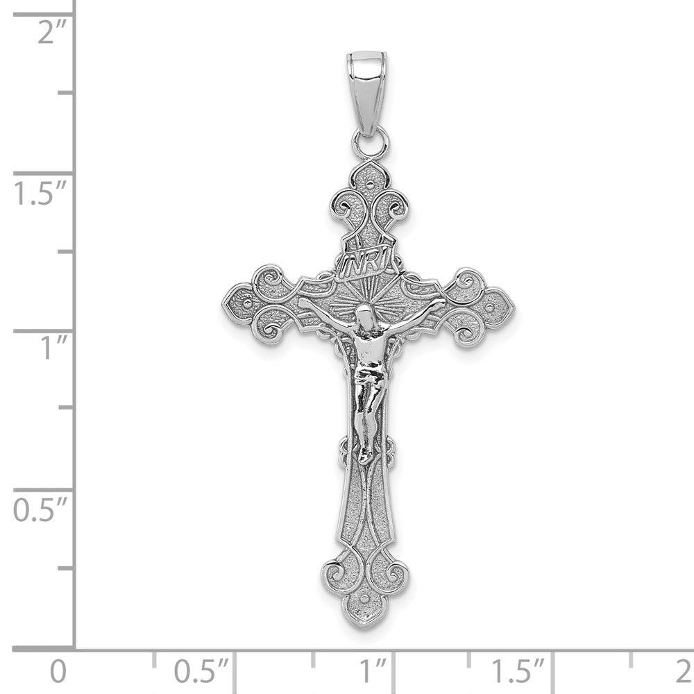 10K White Gold 10K Polished Textured Inri Crucifix Fleur De Lis Pendant