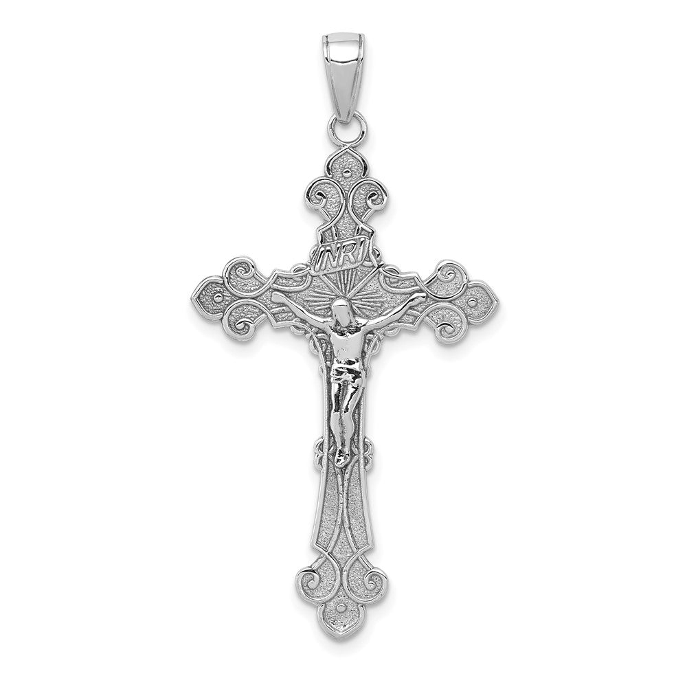 10K White Gold 10K Polished Textured Inri Crucifix Fleur De Lis Pendant