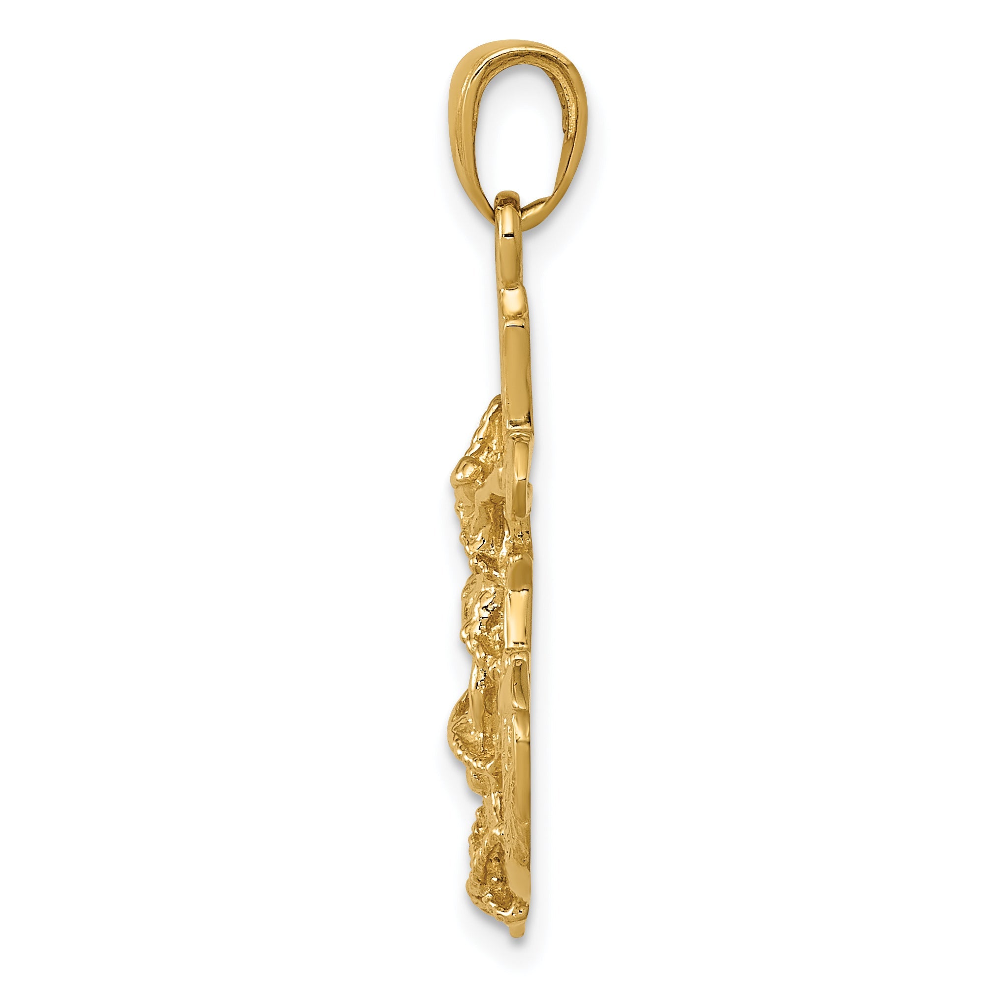 10K Yellow Gold 10K Polished & Textured 2-D Mariners Crucifix Rope/Wheel Pendant