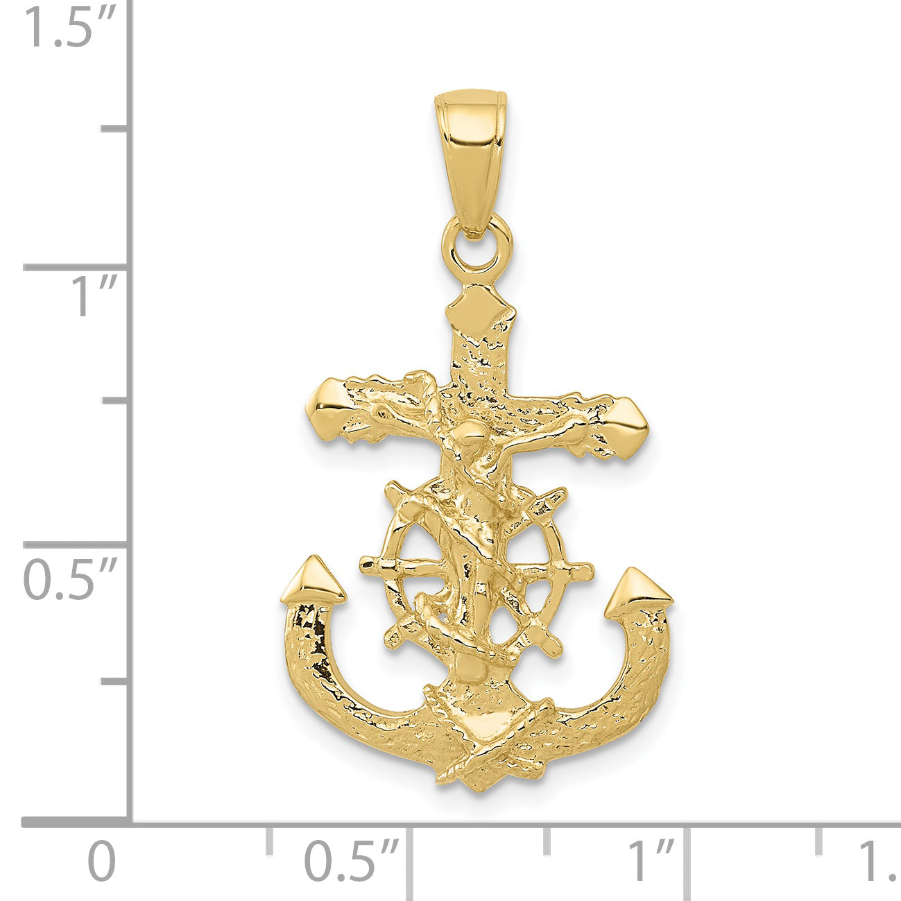 10K Yellow Gold 10K Polished & Textured 2-D Mariners Crucifix Rope/Wheel Pendant