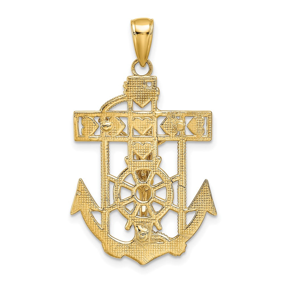 10K Yellow Gold 10K Polished Textured Mariners Crucifix Pendant