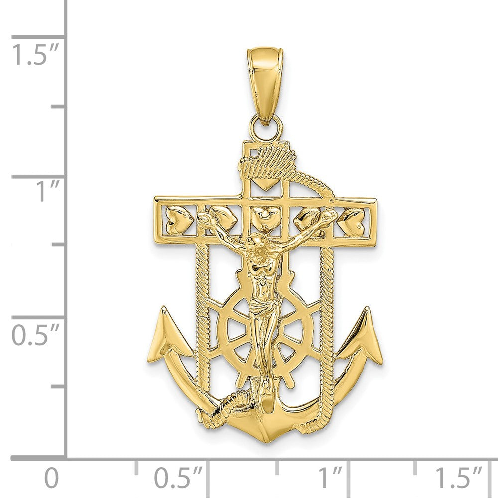 10K Yellow Gold 10K Polished Textured Mariners Crucifix Pendant