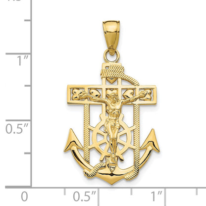 10K Yellow Gold 10K Polished & Textured Mini Mariners Crucifix Pendant