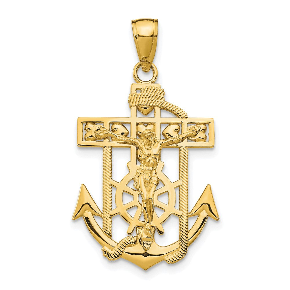 10K Yellow Gold 10K Polished & Textured Mini Mariners Crucifix Pendant