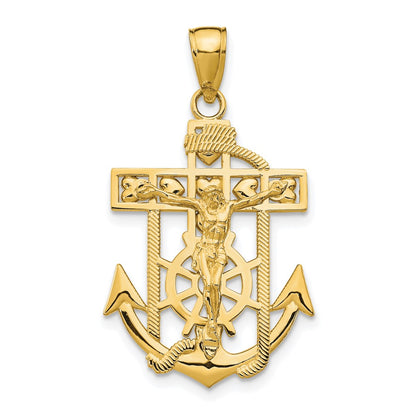 10K Yellow Gold 10K Polished & Textured Mini Mariners Crucifix Pendant