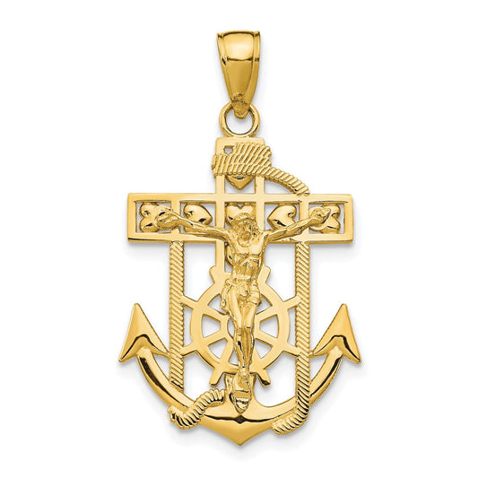 10K Yellow Gold 10K Polished & Textured Mini Mariners Crucifix Pendant