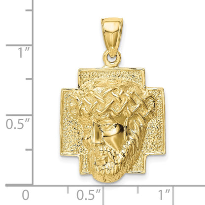 10K Yellow Gold 10K Polished 2-D Large Jesus Head With Crown Pendant