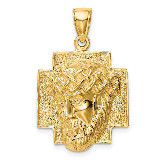 10K Yellow Gold 10K Polished 2-D Large Jesus Head With Crown Pendant