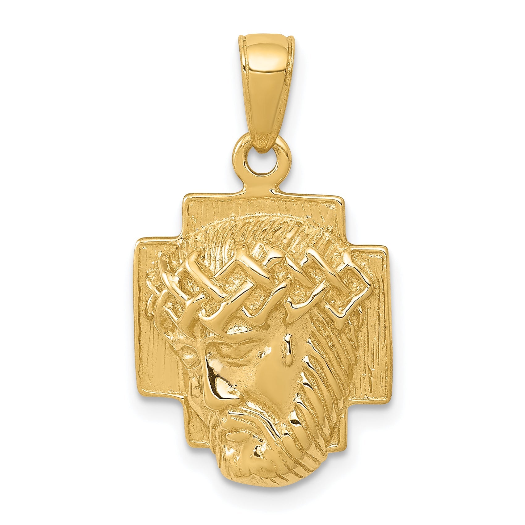 10K Yellow Gold 10K Polished 2-D Small Jesus Head With Crown Pendant