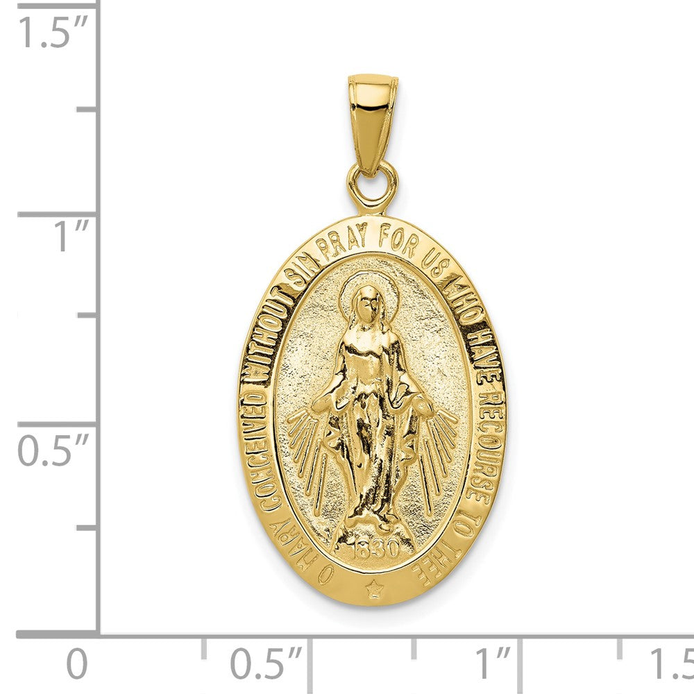 10K Yellow Gold 10K Satin And Polished Finish Miraculous Medal Pendant