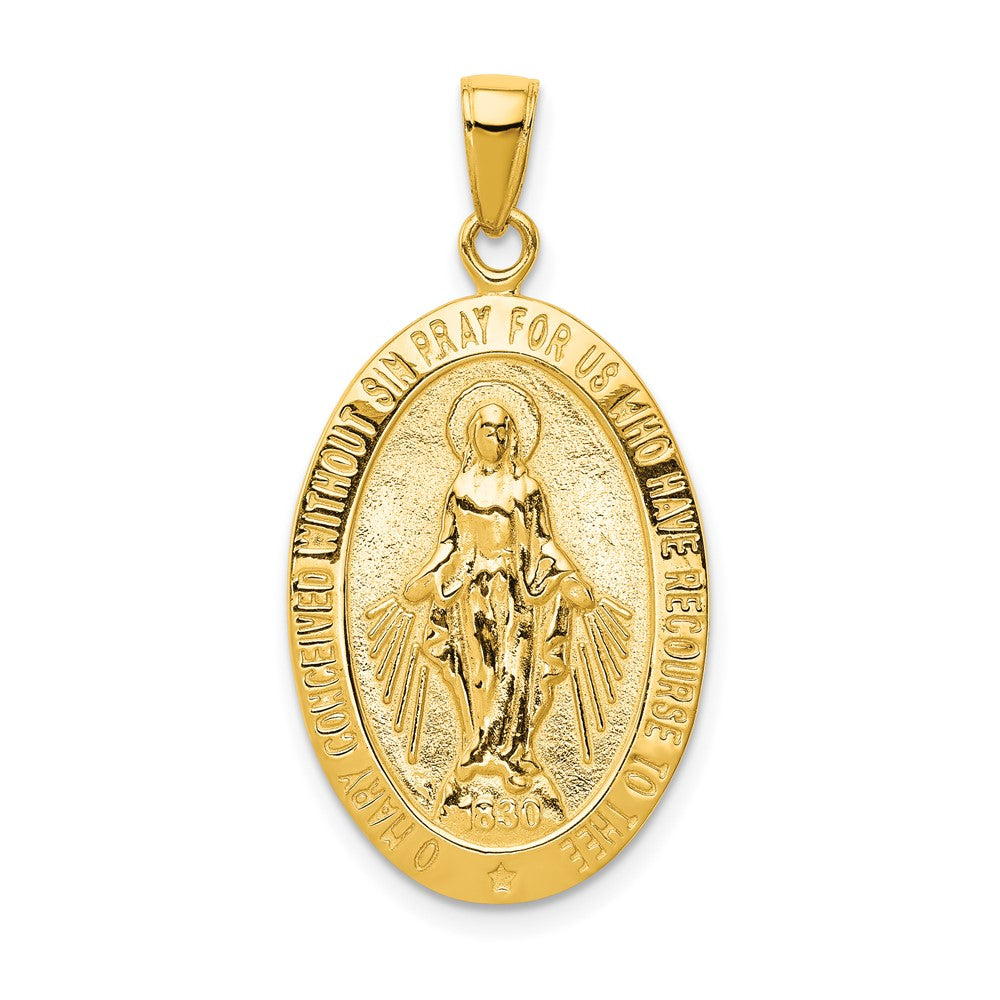 10K Yellow Gold 10K Satin And Polished Finish Miraculous Medal Pendant