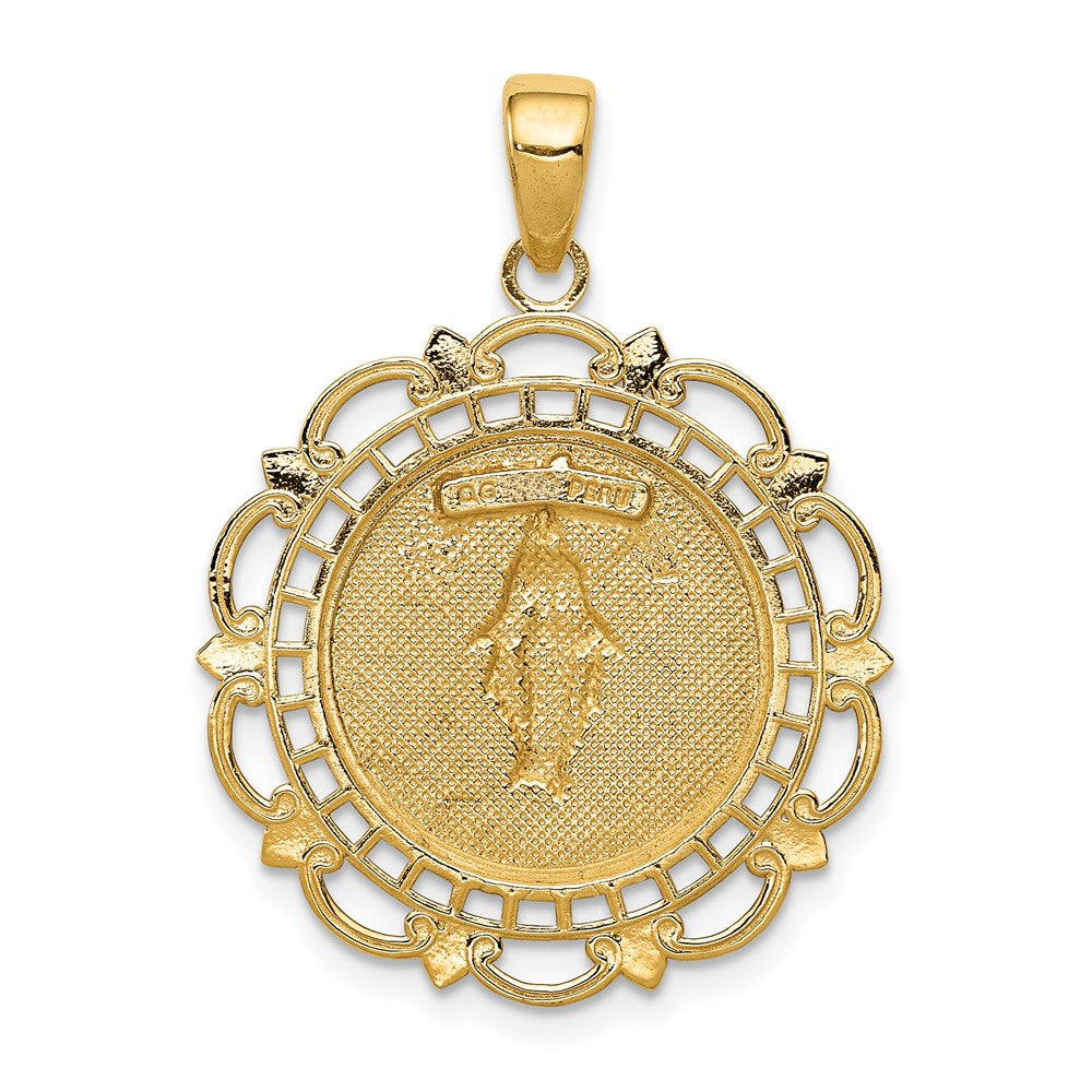 10K Yellow Gold 10K Polished Miraculous Medal With Scallop Frame Pendant