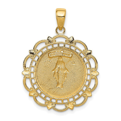 10K Yellow Gold 10K Polished Miraculous Medal With Scallop Frame Pendant