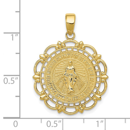 10K Yellow Gold 10K Polished Miraculous Medal With Scallop Frame Pendant