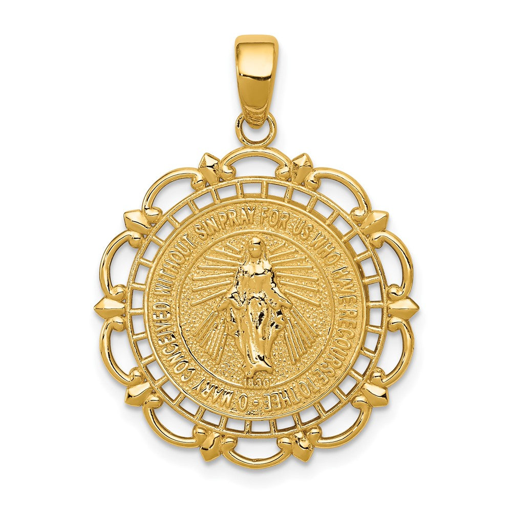 10K Yellow Gold 10K Polished Miraculous Medal With Scallop Frame Pendant