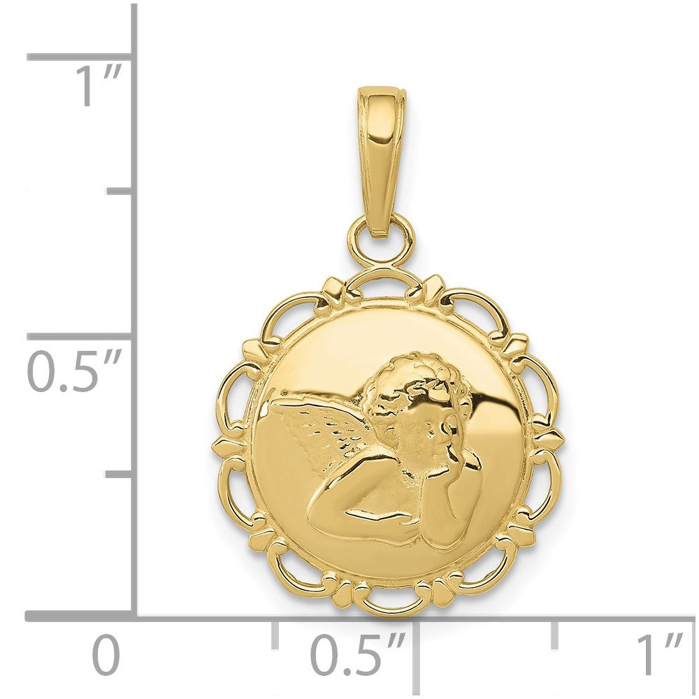 10K Yellow Gold 10K Polished Angel/Cherub On Round Scallop Frame Pendant