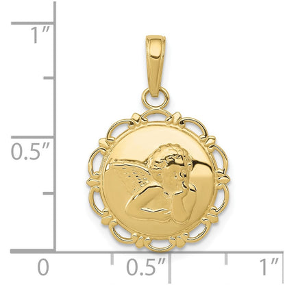 10K Yellow Gold 10K Polished Angel/Cherub On Round Scallop Frame Pendant