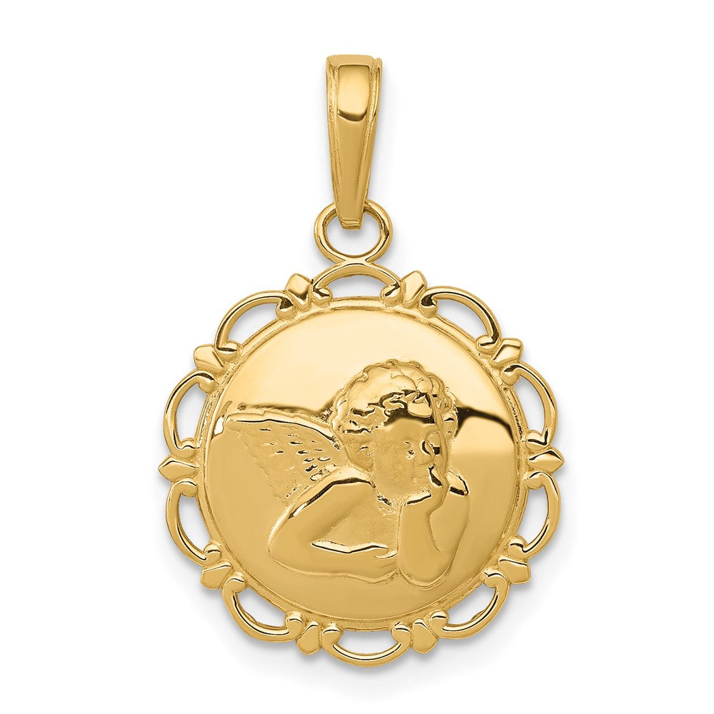 10K Yellow Gold 10K Polished Angel/Cherub On Round Scallop Frame Pendant