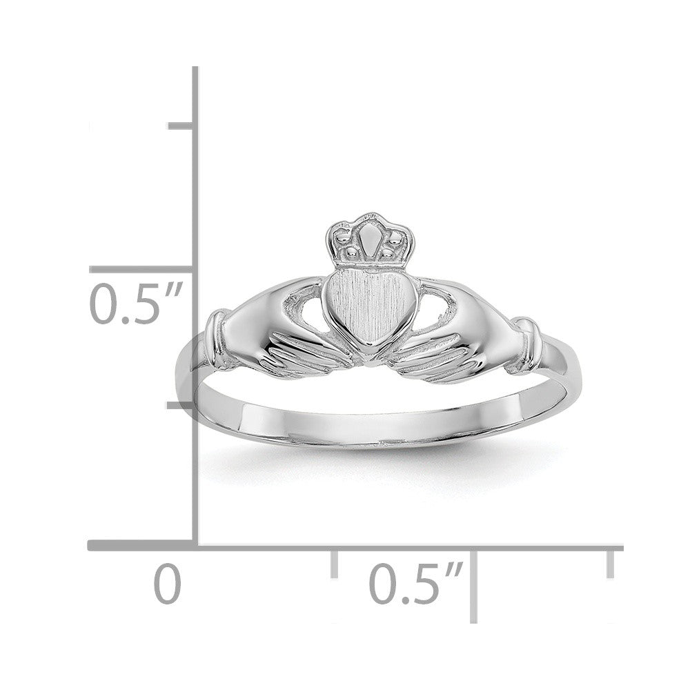 10K White Gold Polished & Satin Claddagh Ring