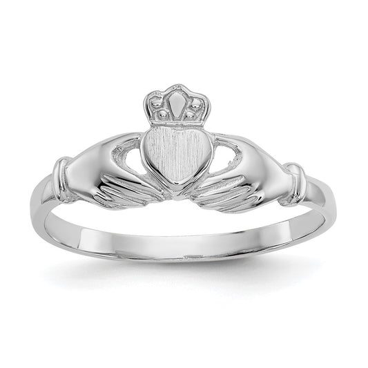 10K White Gold Polished & Satin Claddagh Ring