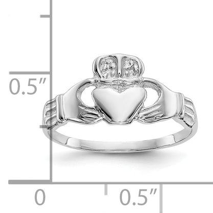 10K White Gold Polished Claddagh Ring