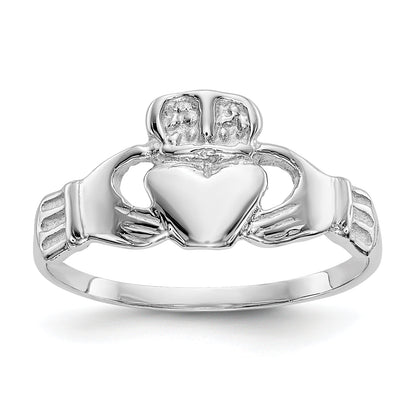 10K White Gold Polished Claddagh Ring