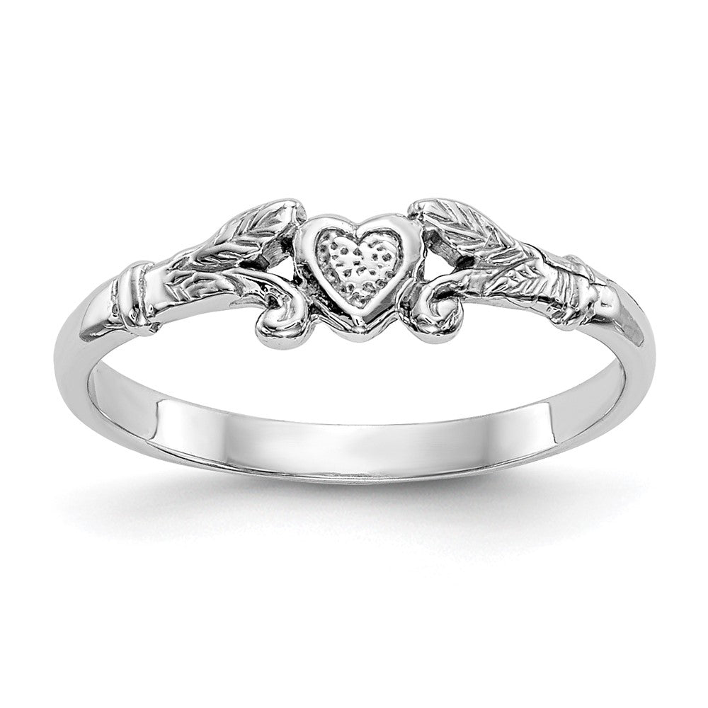 10K White Gold 10K Textured Mini Heart Baby Ring