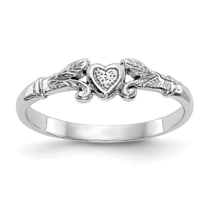 10K White Gold 10K Textured Mini Heart Baby Ring