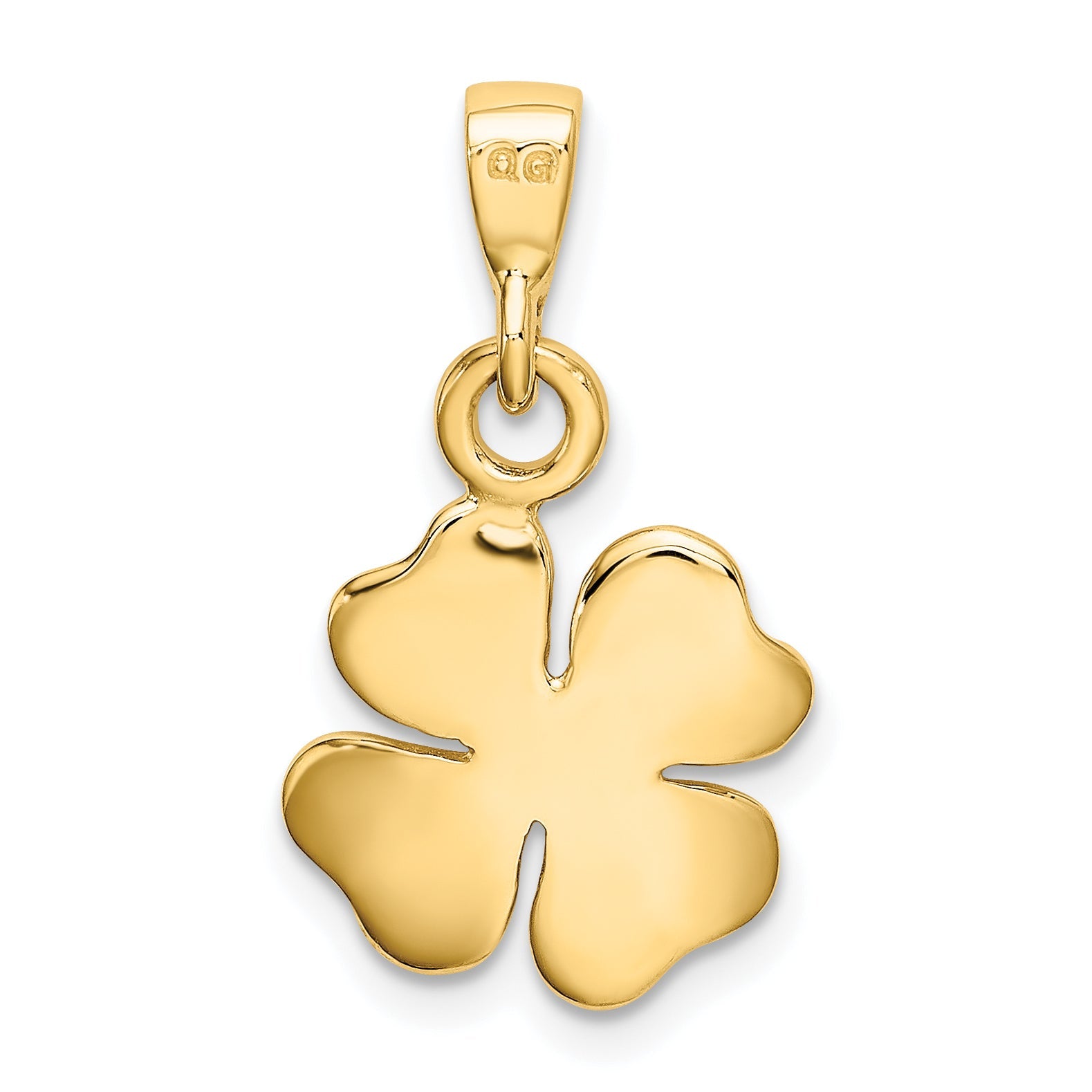 10K Yellow Gold Polished & Textured Four Leaf Clover Pendant