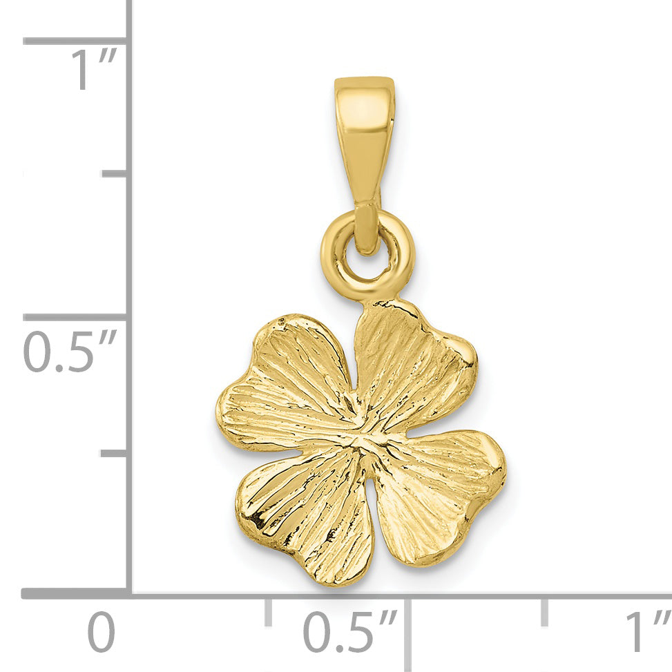 10K Yellow Gold Polished & Textured Four Leaf Clover Pendant