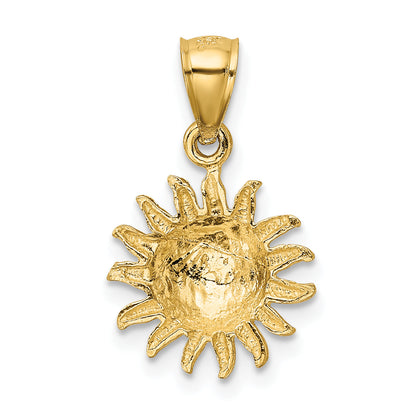 10K Yellow Gold Satin Diamond-Cut Sun Pendant