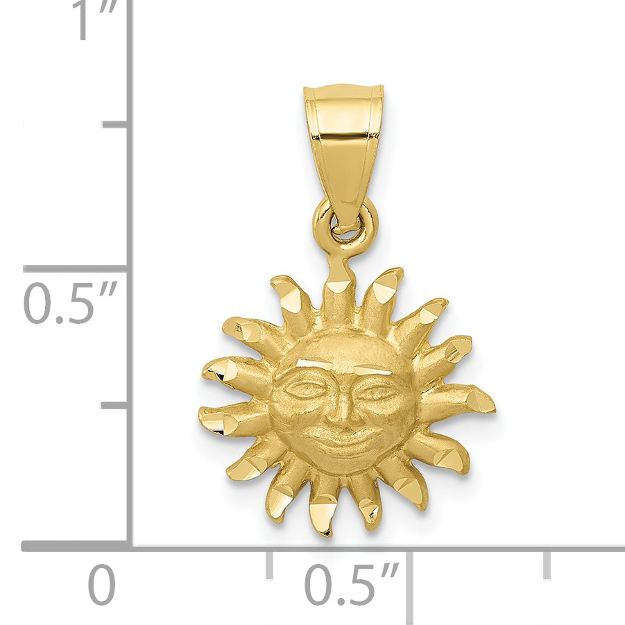 10K Yellow Gold Satin Diamond-Cut Sun Pendant