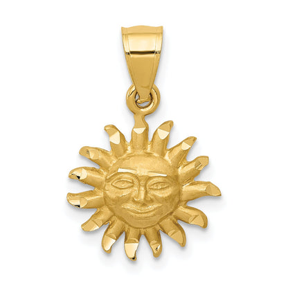 10K Yellow Gold Satin Diamond-Cut Sun Pendant