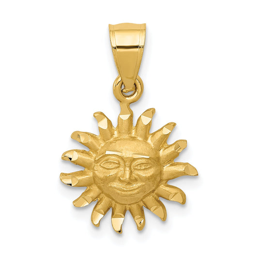 10K Yellow Gold Satin Diamond-Cut Sun Pendant