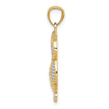 10K Yellow W/Rhodium 10K & Rhodium Polished Textured Owl Pendant