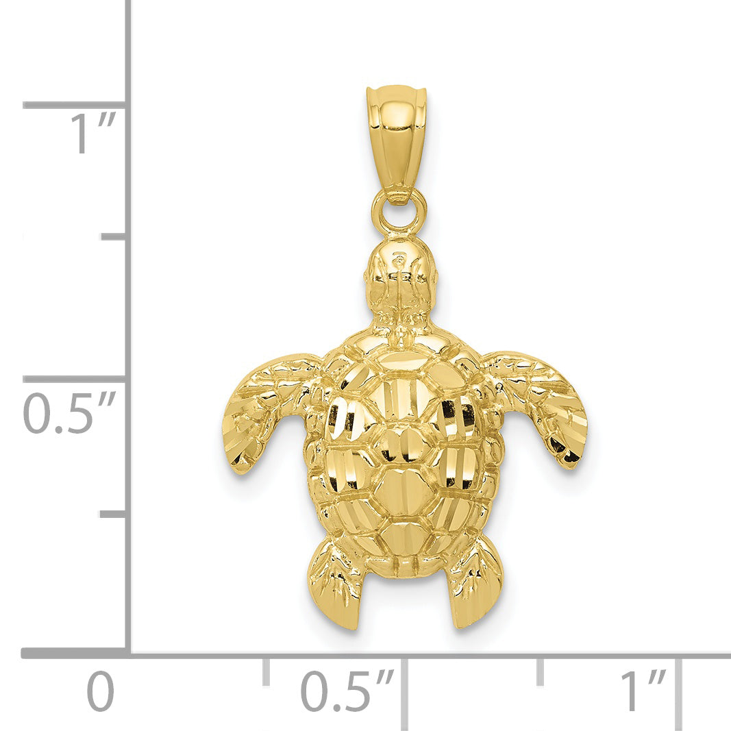 10K Yellow Gold Diamond-Cut Polished Sea Turtle Pendant