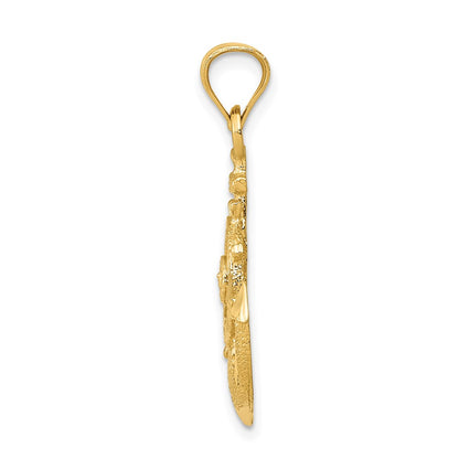 10K Yellow Gold Satin Diamond-Cut Anchor Pendant