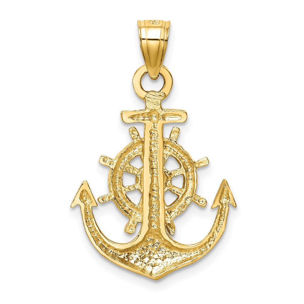 10K Yellow Gold Satin Diamond-Cut Anchor Pendant
