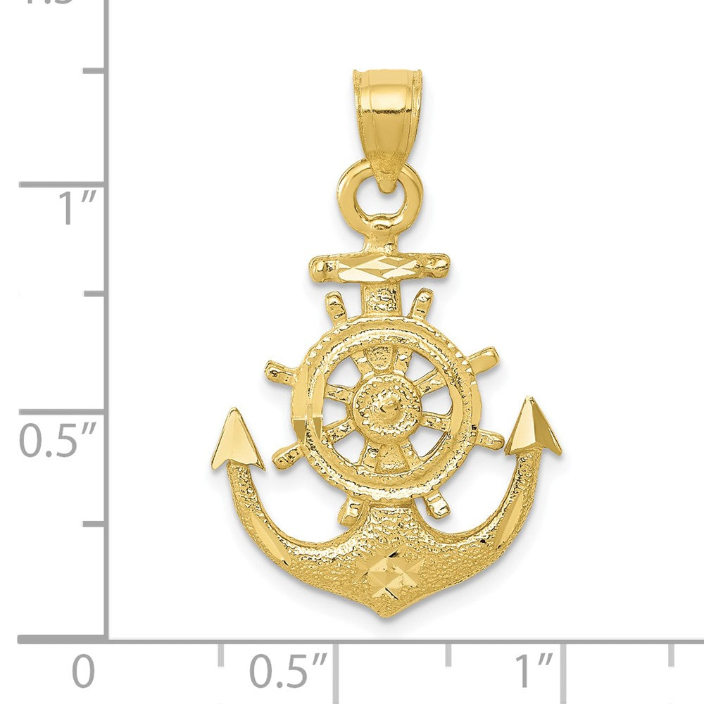 10K Yellow Gold Satin Diamond-Cut Anchor Pendant